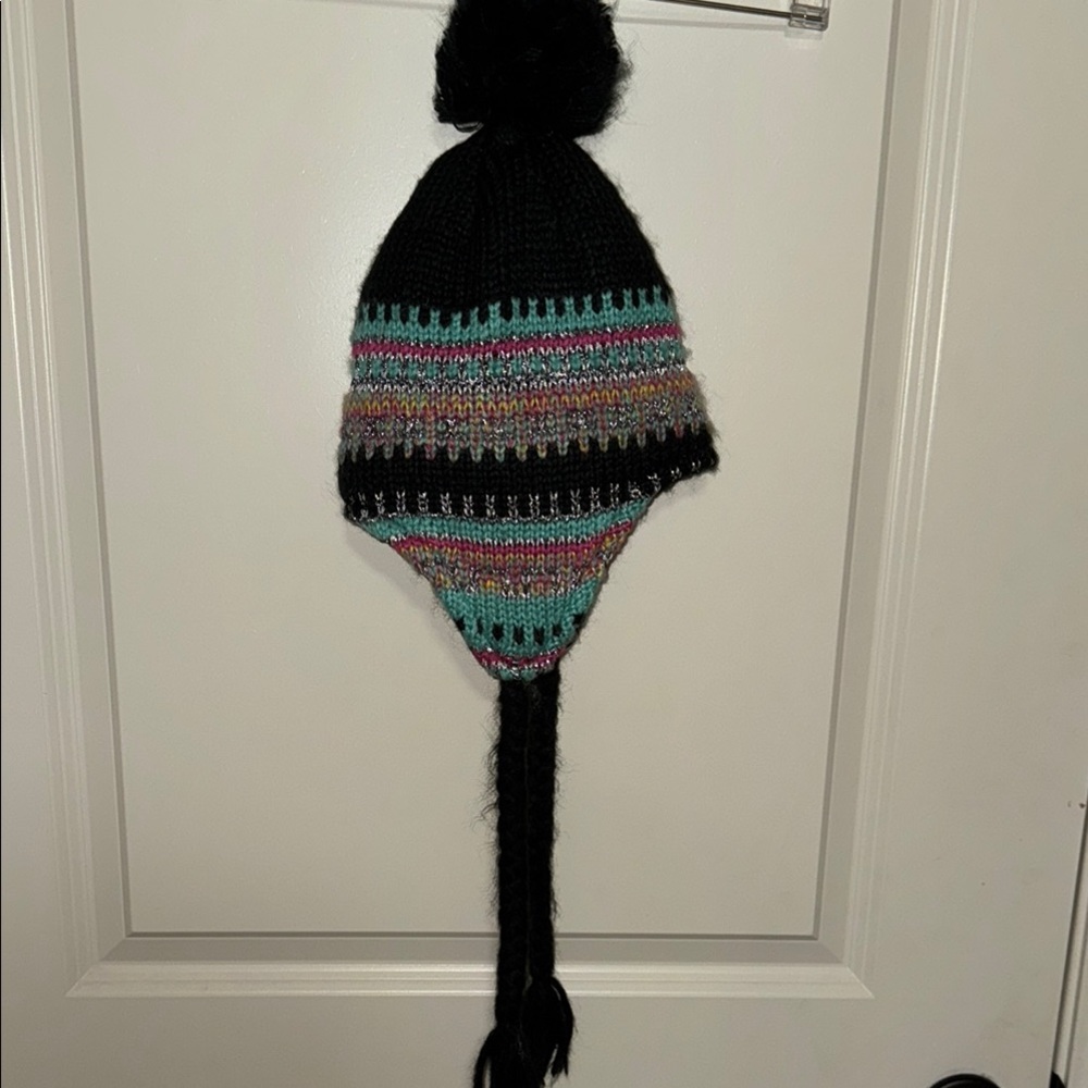 Black and Multicolor Knit Hat